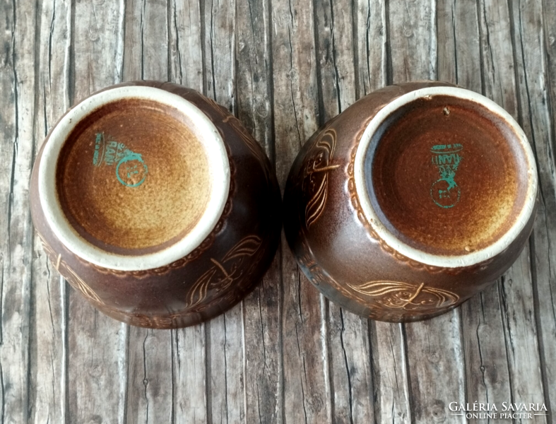 2 old beautiful granite Kispest ceramic bowls