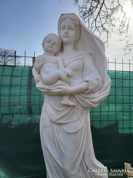 Large white marble statue, Mary with baby Jesus, holy statue, church statue