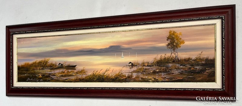 László Bubelényi (1953-2018) Balaton Bay framed 40x115cm