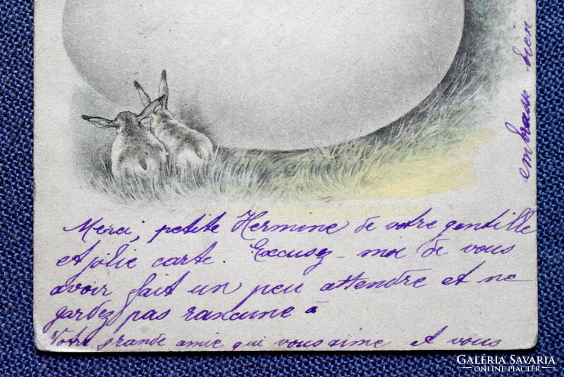 Antik MM Vienne Húsvéti üdvözlő képeslap  hölgyek nyuszi tojás