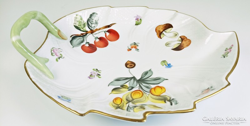 Herendi, fruits necker mushroom and fruit patterned leaf-shaped tray, hand-painted porcelain (h128)