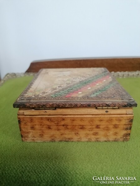Old wooden cigarette box, Hungarian motif