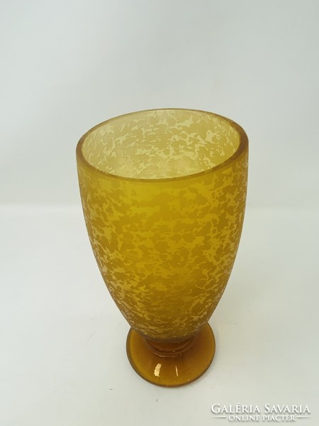 A wonderful antique moser style larger amber colored acid etched glass vase rz