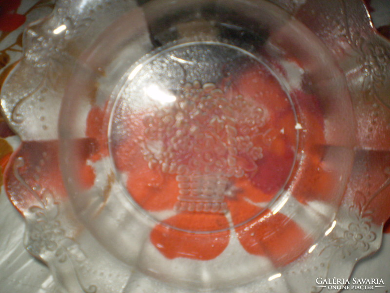 Virágkosaras nyomott mintás üveg tál tányér hibátlan 19cm.
