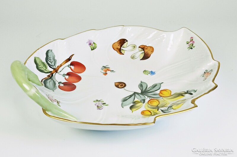 Herendi, fruits necker mushroom and fruit patterned leaf-shaped tray, hand-painted porcelain (h128)