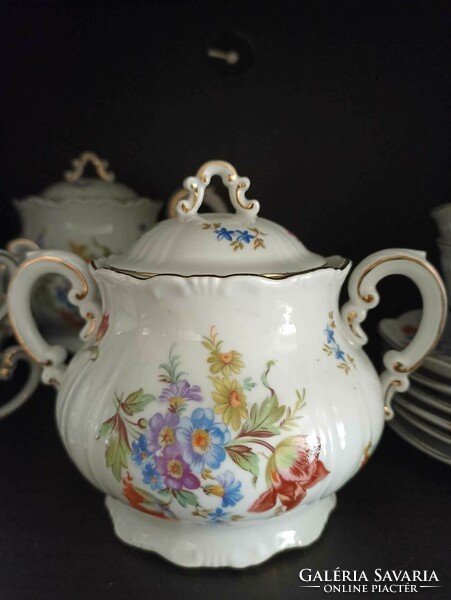 Zsolnay 6-person tea set with flower bouquet pattern baroque