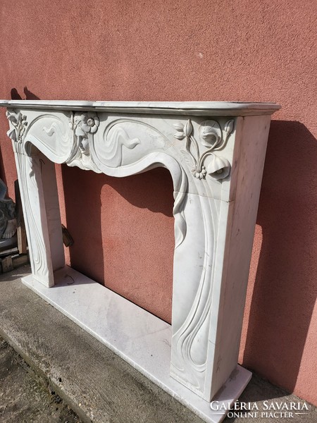 Art nouveau white marble fireplace