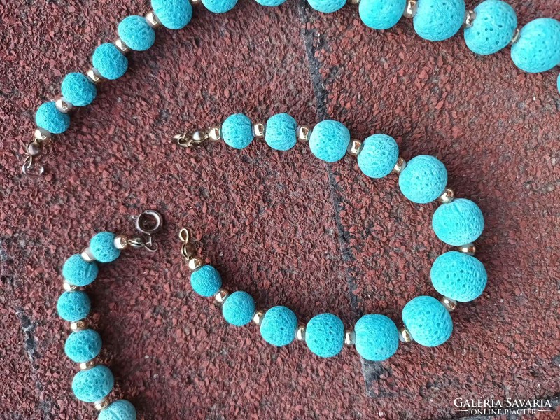 Turquoise blue sponge coral set - necklace and bracelet - very rare