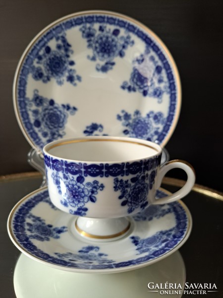 Német GDR Echt Cobalt porcelán teáscsésze süteményes tányérral