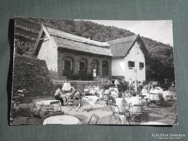 Postcard, Badacsony, Kisfaludy house skyline, terrace detail with people