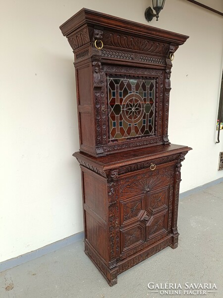 Antique tin German furniture sideboard carved kitchen colored stained glass sideboard sideboard 232 8452