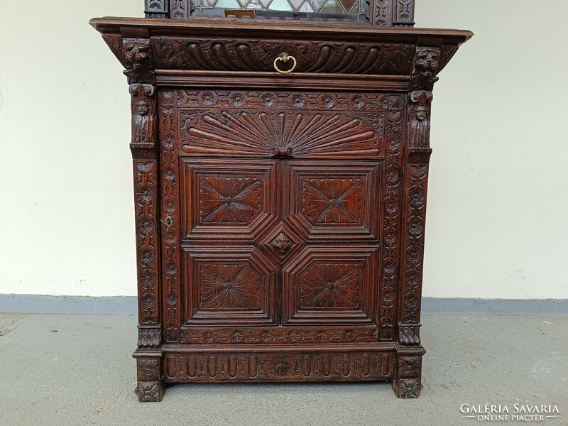 Antique tin German furniture sideboard carved kitchen colored stained glass sideboard sideboard 232 8452