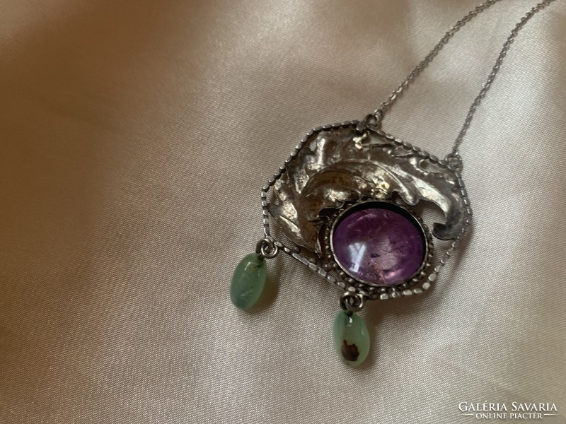 Rare silver collier with amethyst and aventurine