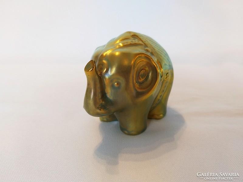 Zsolnay matt gold-green eosine elephant. Flawless!