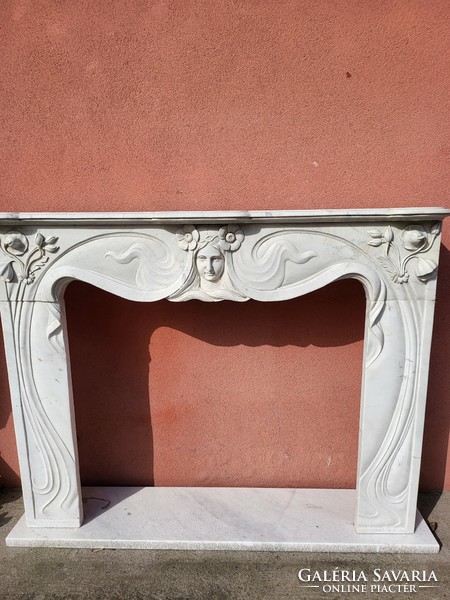 Art nouveau white marble fireplace