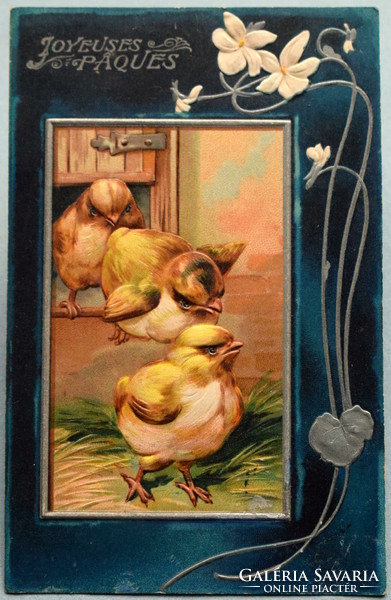 Antique Art Nouveau Embossed Easter Greeting Card Chicks