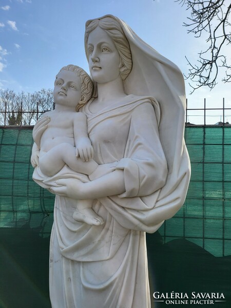 Large white marble statue, Mary with baby Jesus, holy statue, church statue