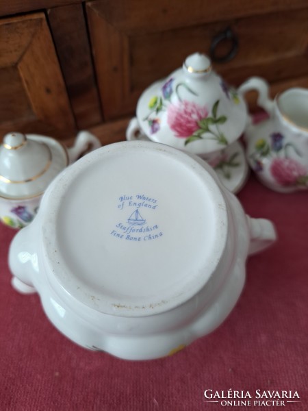 English Staffordshire blue waters of England doll-sized porcelain tea set