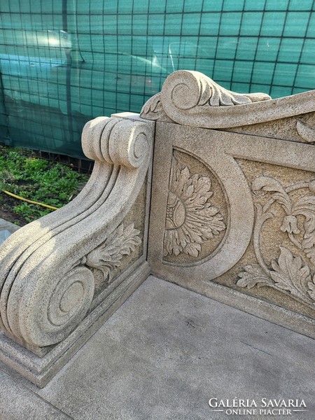 Decorative carved sandstone outdoor bench, garden bench