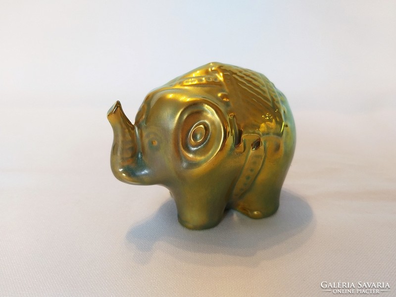 Zsolnay matt gold-green eosine elephant. Flawless!