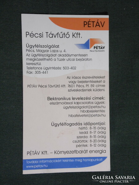 Kártyanaptár, kis méret, PÉTÁV távfűtő Kft, Pécs, ügyfélszolgálat, 2009, (6)