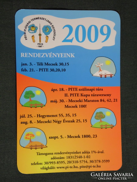 Kártyanaptár, Pécsi Ifjúsági természetjáró egyesület, rendezvények , 2009, (6)