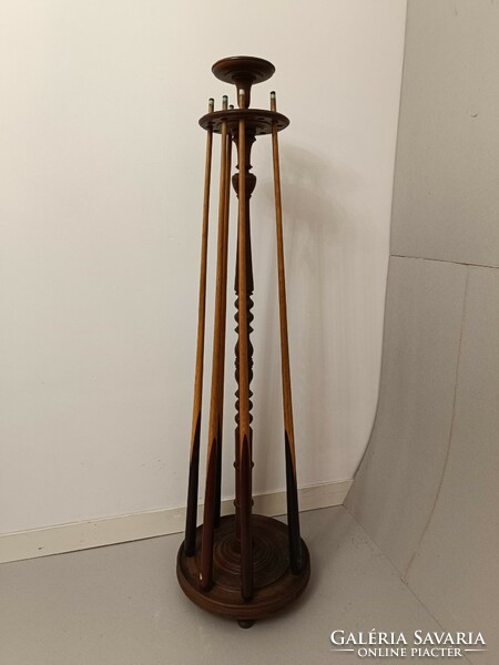 Antique salon furniture, billiard racket, cue holder, wooden stand and 7 pieces of cues 233 8425