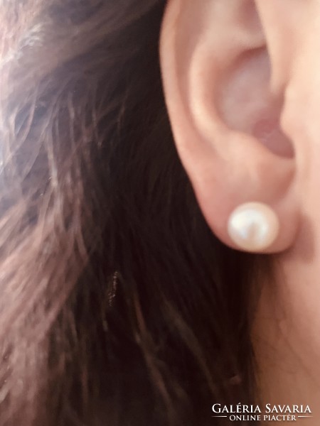 14K gold 585 real pearl earrings, large pearl