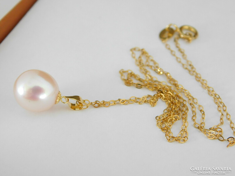 Pearl 18k gold pendant + gift silver necklace