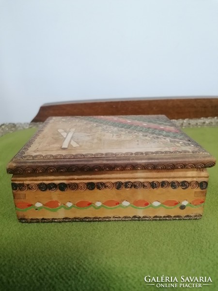 Old wooden cigarette box, Hungarian motif