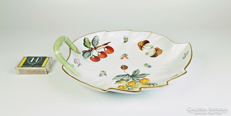 Herendi, fruits necker mushroom and fruit patterned leaf-shaped tray, hand-painted porcelain (h128)