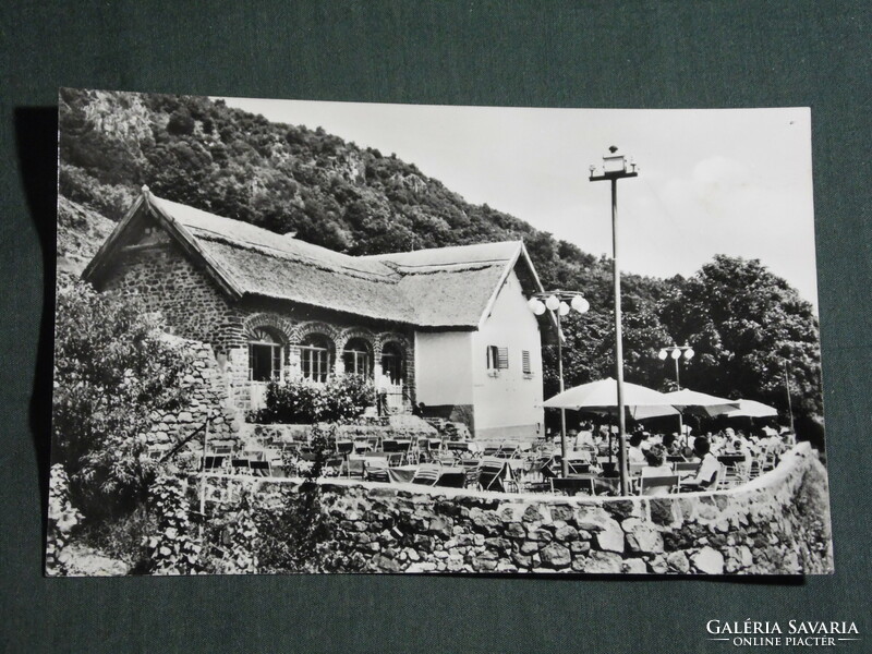 Postcard, Badacsony, Kisfaludy house skyline, terrace detail with people