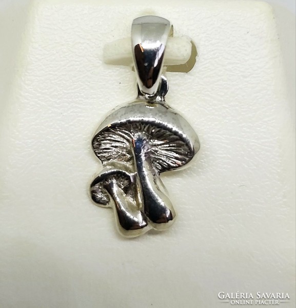Silver mushroom pendant, engraved special piece, 925 silver