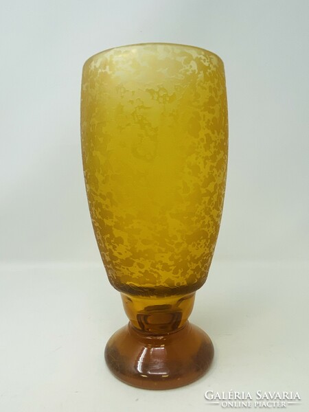 A wonderful antique moser style larger amber colored acid etched glass vase rz