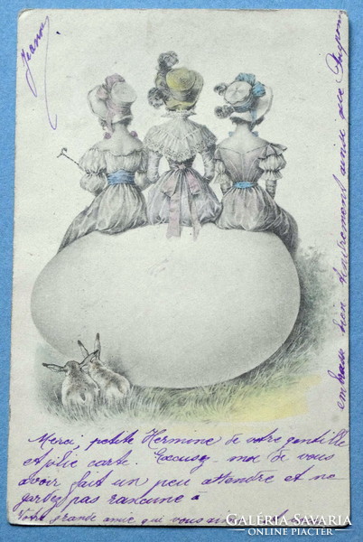 Antique mm vienne easter greeting card ladies bunny egg