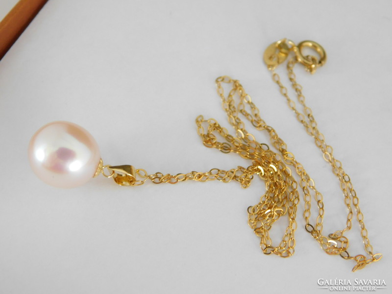 Pearl 18k gold pendant + gift silver necklace