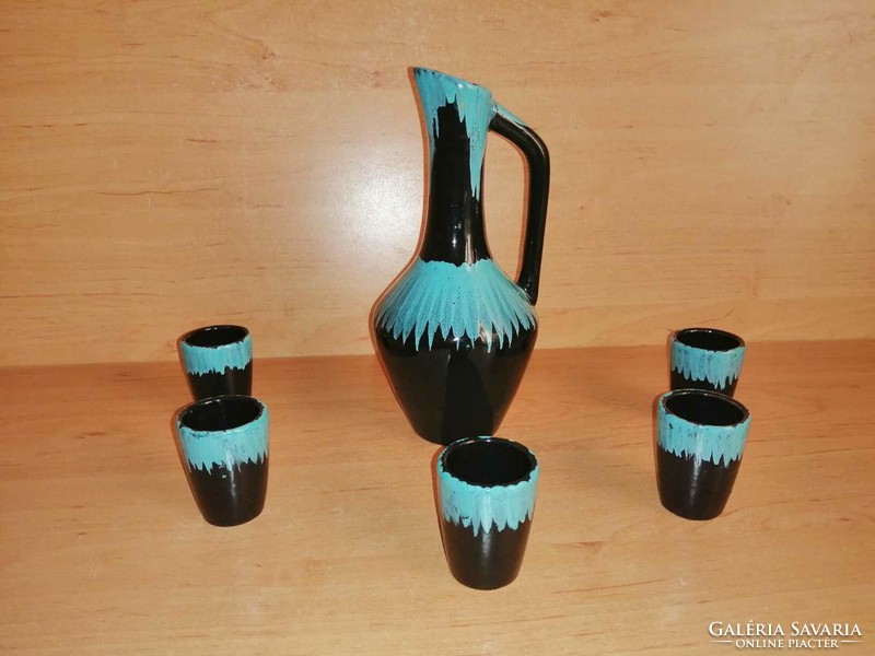 Magyarszombatfa ceramic brandy set with 5 glasses (29/d)