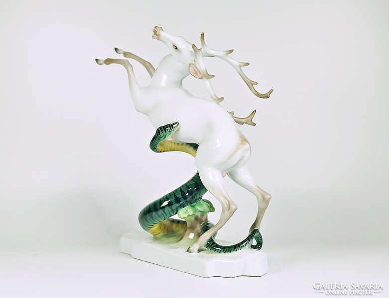 Herendi, Death of a deer, mythology, snake with deer, hand-painted porcelain figure (b162)