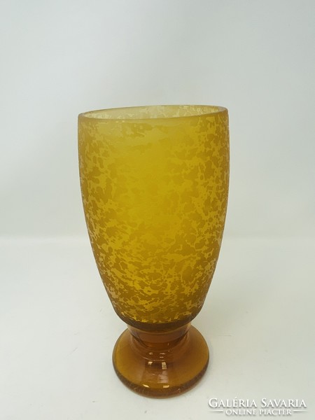 A wonderful antique moser style larger amber colored acid etched glass vase rz