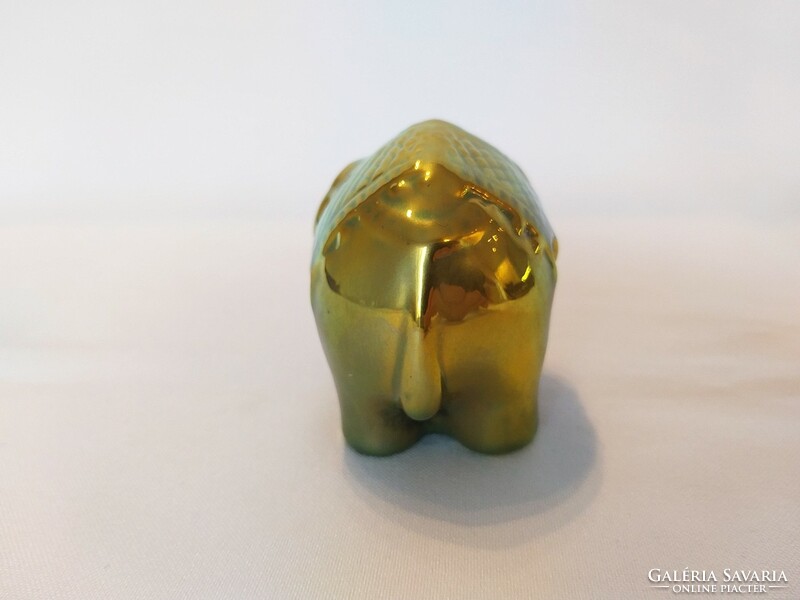 Zsolnay matt gold-green eosine elephant. Flawless!