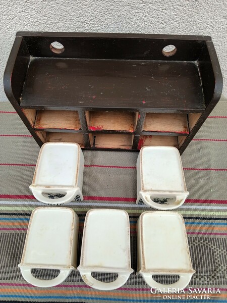 Antique wall-mounted porcelain spice holder set. 5 pcs. Negotiable!