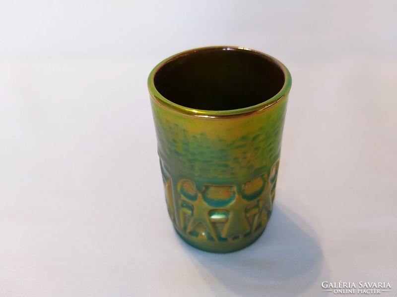 Zsolnay Eozin Art-Deco kis pohár. Hibátlan! (No.: 24/223.)