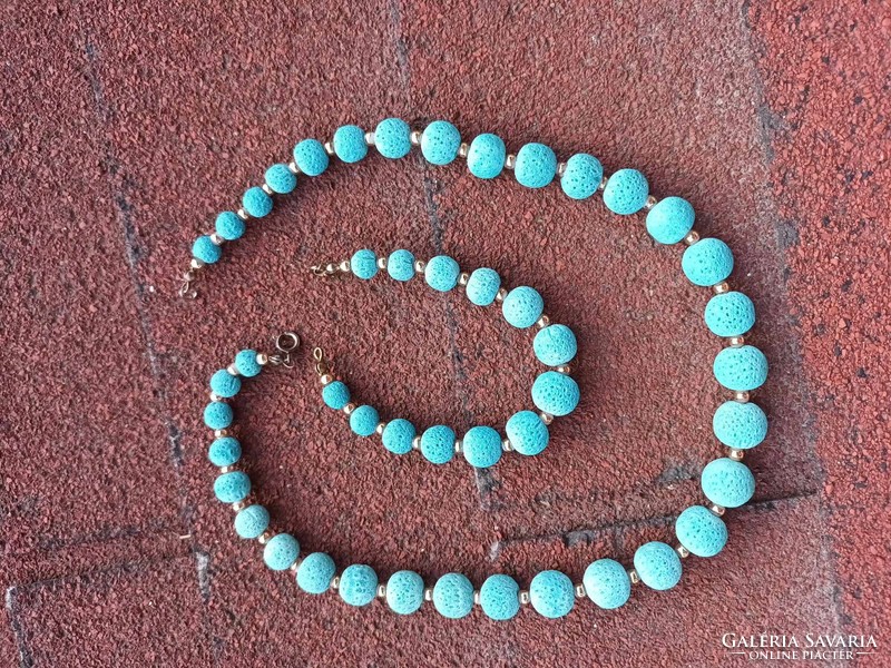 Turquoise blue sponge coral set - necklace and bracelet - very rare