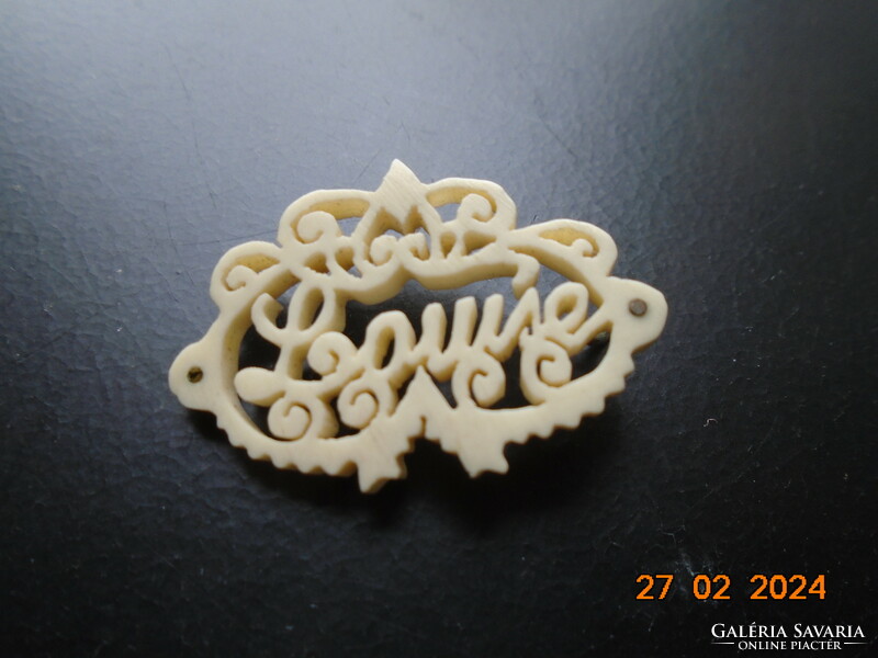 Victorian carved bone fancy name brooch louise