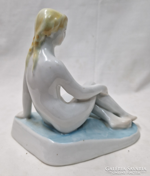 Old Zsolnay shield seal hand-painted female nude figurine in perfect condition 14 cm.