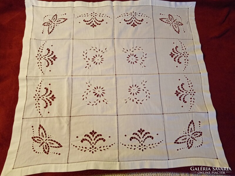Old, Madeira embroidered batiste tablecloth, 67x63