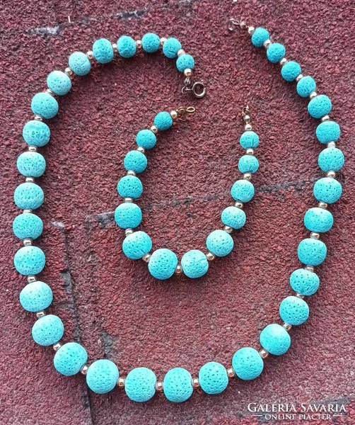 Turquoise blue sponge coral set - necklace and bracelet - very rare