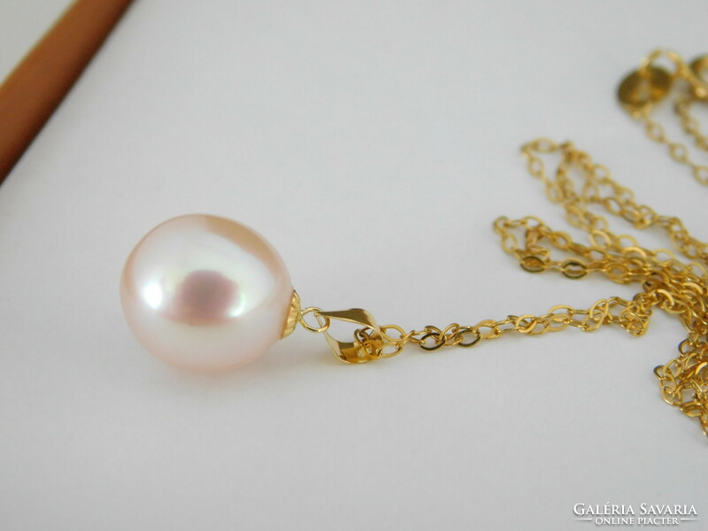 Pearl 18k gold pendant + gift silver necklace