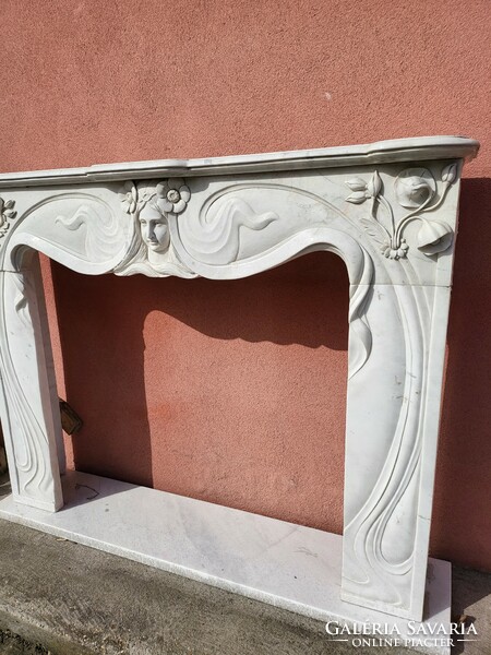 Art nouveau white marble fireplace