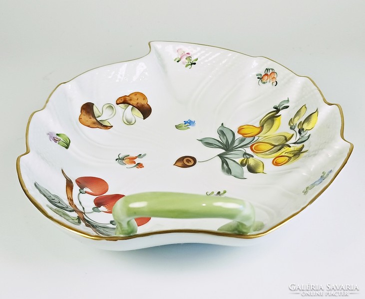 Herendi, fruits necker mushroom and fruit patterned leaf-shaped tray, hand-painted porcelain (h128)